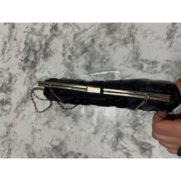 Cache Convertible Black Satin Clutch Bag S Silver Chain Evening Shoulder Purse - Picture 8 of 12